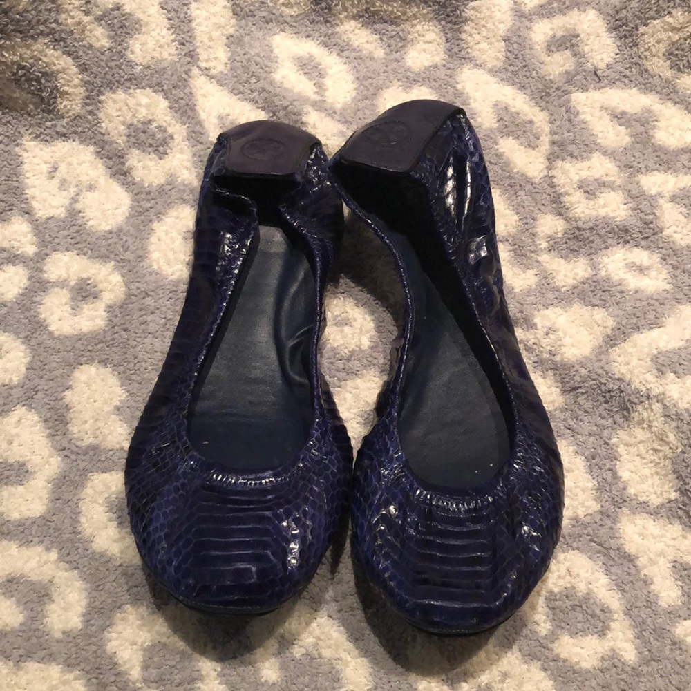 Tory Burch Edie flats blue python
